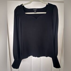 Halogen Black Women's Ribbed Blouse with Heart Neckline